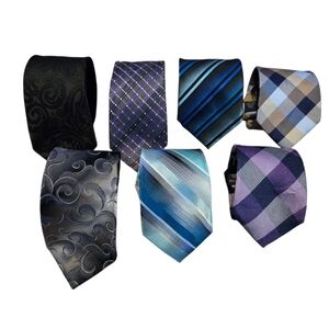 Set of 6 Assorted Men’s Ties - Silk & Polyester Mix, Paisley, Plaid, Striped Lot